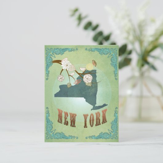 ニューヨーモダンクヴィンテージ州の地図 – 緑 ポストカード (スタンド正面)