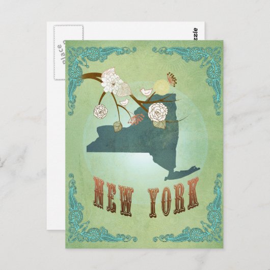 ニューヨーモダンクヴィンテージ州の地図 – 緑 ポストカード (正面/裏面)
