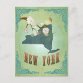 ニューヨーモダンクヴィンテージ州の地図 – 緑 ポストカード (正面)