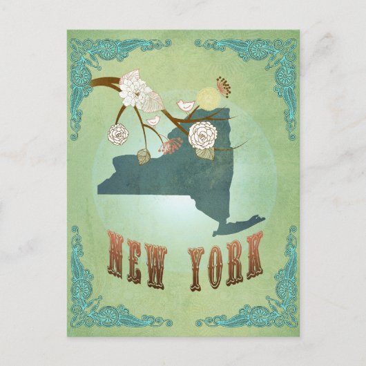 ニューヨーモダンクヴィンテージ州の地図 – 緑 ポストカード (正面)