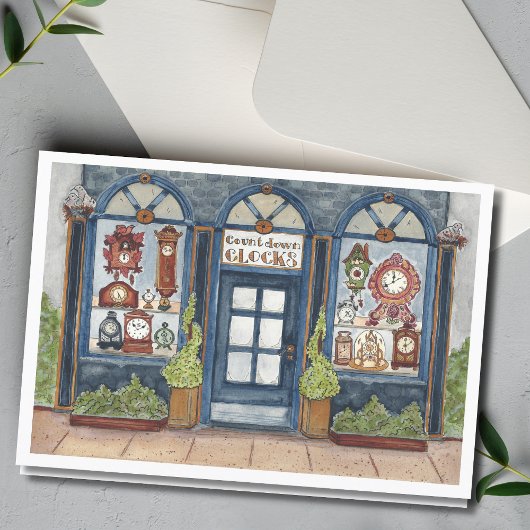 ニューヨール ヴィンテージ 時計屋 水彩画 カード