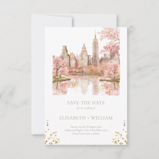 ニューヨー結婚クのカスタム写真日付を保存 招待状 (正面)