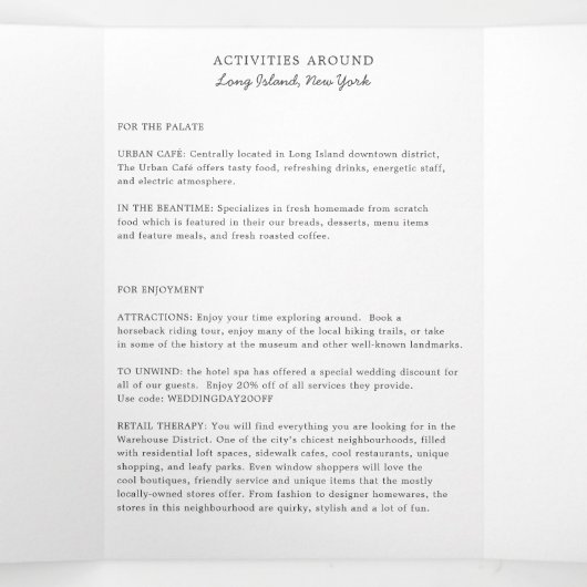 ニューヨー結婚クの歓迎状と旅程 三つ折りプログラム (内部中)