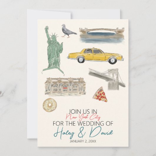ニューヨー結婚クシティの水彩画 セーブザデート (正面)