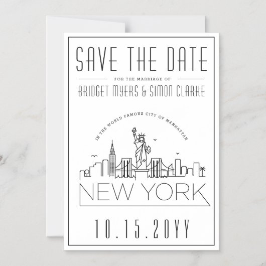 ニューヨー結婚ク |スタイル設定されたスカイライン日付を保存 マグネット招待状 (正面)