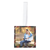 ニューライウィズカントリータータンチェックPlaid 4 Photo キューブオーナメント (正面)