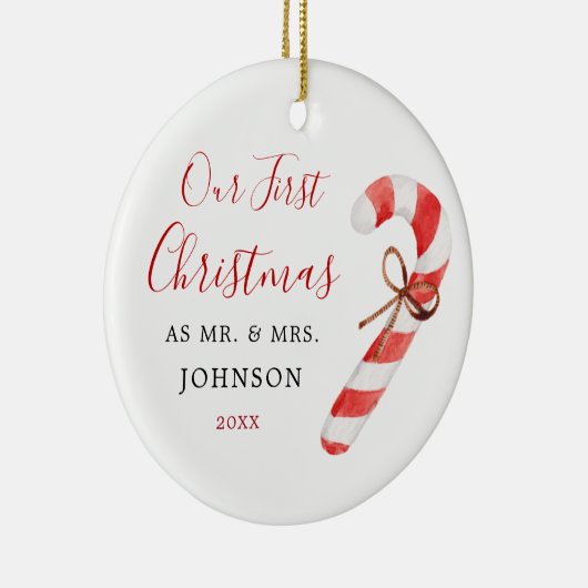 ニューライウェッド夫妻のキャンディーケイン初めてのクリスマス セラミックオーナメント (右)