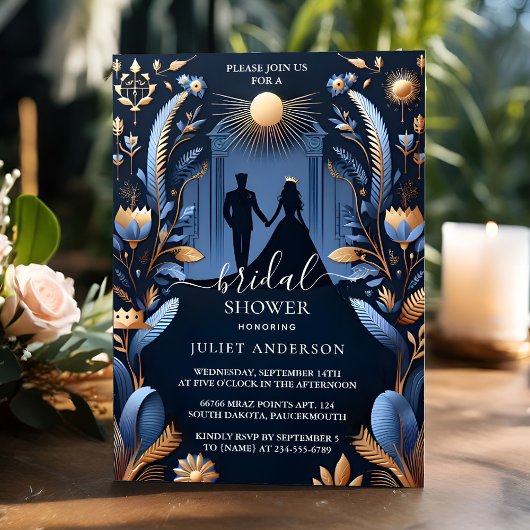 ニューラグジュアリー明るい赤紫色王室のクラウンブルーブライダルシャワー 招待状