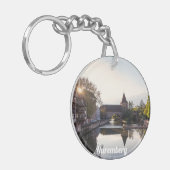 ニュールンベルクの古い中世の橋の上に日没 キーホルダー (正面左)