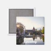 ニュールンベルクの古い中世の橋の上に日没 マグネット (正面/裏面)