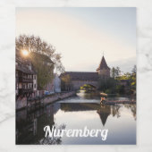 ニュールンベルクの古い中世の橋の上に日没 ワインラベル (シングルラベル)