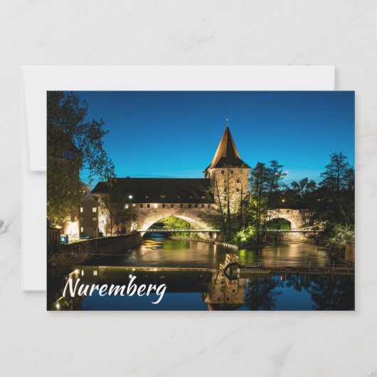 ニュールンベルクの夜の古い中世の橋 (正面)