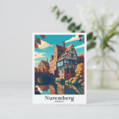 ニュールンベルクGermanyアートトラベルポトレイトイラストレーション ポストカード (スタンド正面)