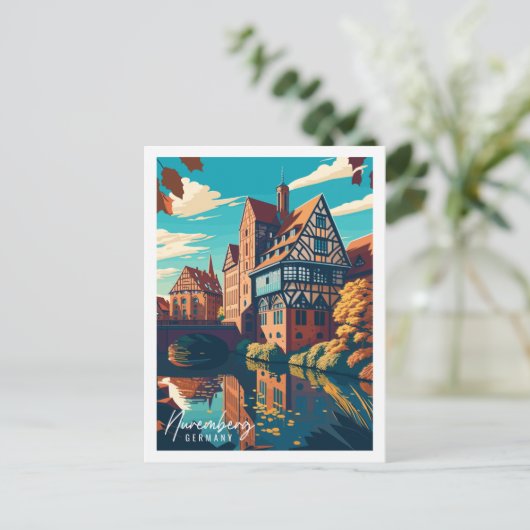 ニュールンベルクGermanyヴィンテージ旅行イラストレーション ポストカード (スタンド正面)