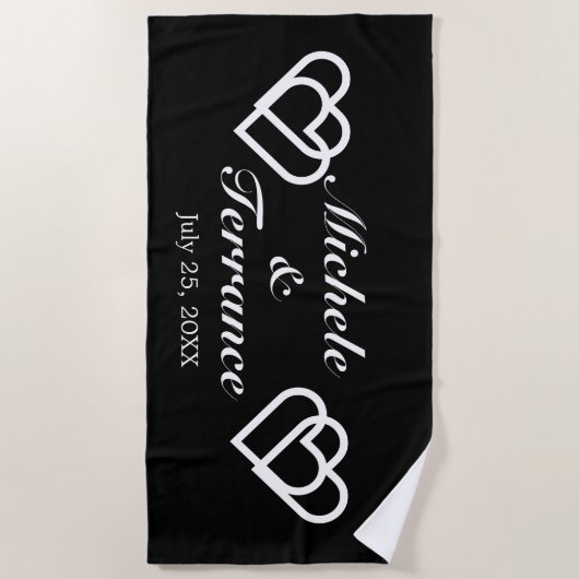 ニューレカスタマイズウズ新郎新婦ネーム白黒 ビーチタオル (正面)