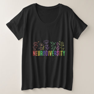 ニューロダイバーシティは美しい – レインボーフローラデザイン プラスサイズTシャツ