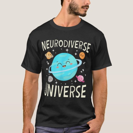 ニューロダイバーシティ惑星宇宙テーマ銀河自閉症 Tシャツ (正面)