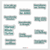 ニューロダイバーシティ認識度ティール(緑がかった色)文字ステッカーパック シール (シート)