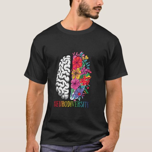 ニューロダイバーシティ 脳 花 自閉症啓発 Tシャツ (正面)