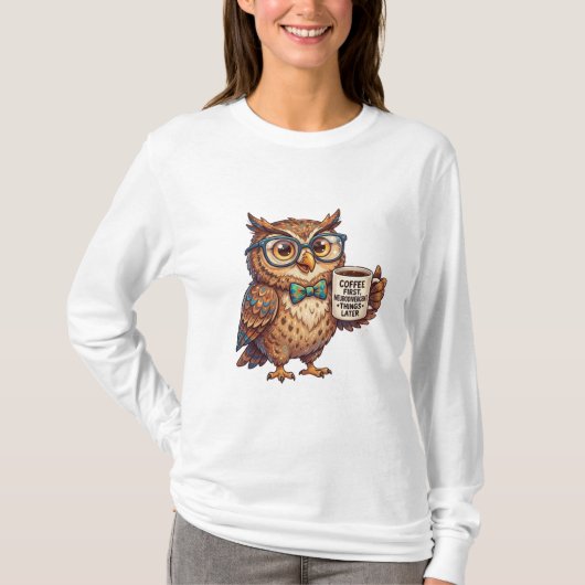 ニューロダイバージェント フクロウ 冗談 コーヒー第一主義 Tシャツ (正面)