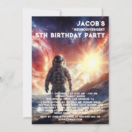 ニューロダイバージェント+自閉症 誕生日パーティーの招待状 招待状 (正面)