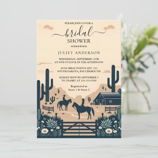 ニューロデオレトロホース素朴ウェスタンブライダルシャワー 招待状 (スタンド正面)