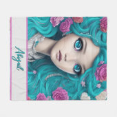 ニューロンドンプリンセス、ターコイズヘア&アイズ フリースブランケット (正面(横))