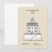 ニューロンドンレッジライトハウス – コネチカット – SBD ノートカード (正面/裏面)