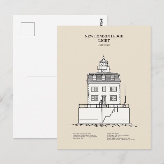 ニューロンドンレッジライトハウス – コネチカット – SBD ポストカード (正面/裏面)