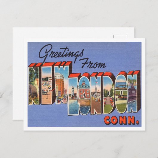 ニューロンドン、コネチカット旅行からの挨拶 ポストカード (正面/裏面)