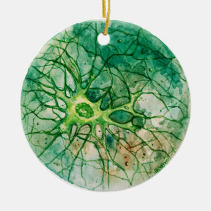ニューロン-水彩画の緑 セラミックオーナメント