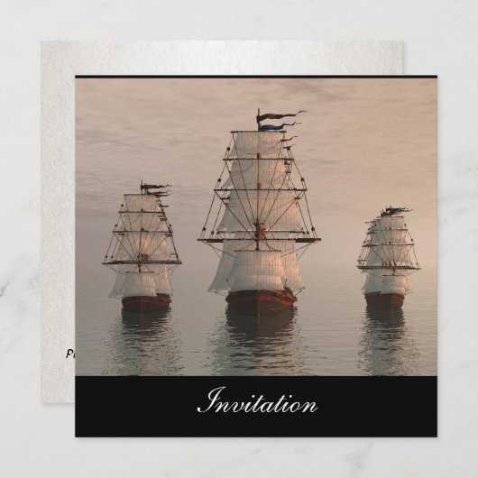 ニュー人気がある招待状三隻の帆船 招待状 (正面/裏面)