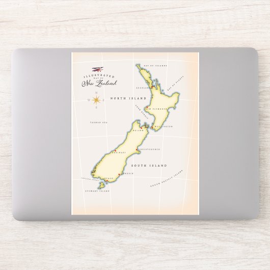 ニュー図解入りの、写真付きのジーランドの地図 シール (コンピューター)