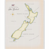 ニュー図解入りの、写真付きのジーランドの地図 シール (正面)