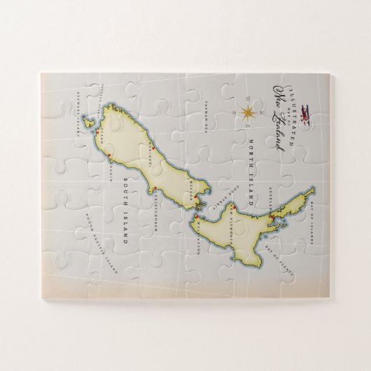 ニュー図解入りの、写真付きのジーランドの地図 ジグソーパズル (横)