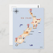 ニュー図解入りの、写真付きのジーランドの地図 ポストカード (正面/裏面)