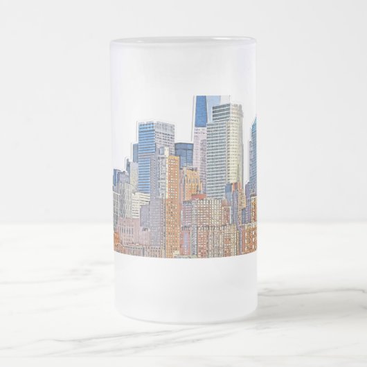 ニュー威厳のあるヨークシティスカイラインのビュ芸術的ー フロストグラスビールジョッキ (中央)