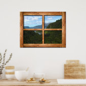 ニュー素朴ジーランドの木製の窓枠ビュー ポスター (キッチン)