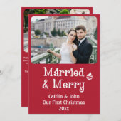 ニュー結婚したメリーリウェズ初めてのクリスマスカスタムレッド シーズンカード (正面/裏面)