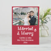 ニュー結婚したメリーリウェズ初めてのクリスマスカスタムレッド シーズンカード (スタンド正面)