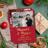 ニュー結婚したメリーリウェズ初めてのクリスマスカスタムレッド 箔シーズンカード