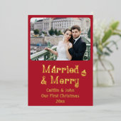 ニュー結婚したメリーリウェズ初めてのクリスマスカスタムレッド 箔シーズンカード (立ち正面)