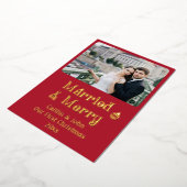 ニュー結婚したメリーリウェズ初めてのクリスマスカスタムレッド 箔シーズンカード (回転した状態)