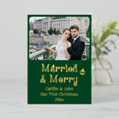 ニュー結婚したメリーリウェズ1stクリスマスカスタム緑 箔シーズンカード (立ち正面)