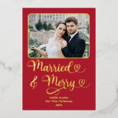 ニュー結婚したメリーリウェズ1stクリスマス赤いハート 箔シーズンカード (正面)