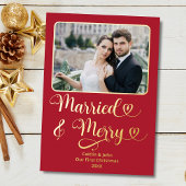 ニュー結婚したメリーリウェズ1stクリスマス赤いハート 箔シーズンカード