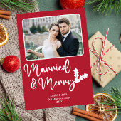 ニュー結婚したリメリーワード初めてのクリスマスレッド シーズンカード