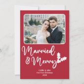 ニュー結婚したリメリーワード初めてのクリスマスレッド シーズンカード (正面)