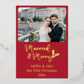 ニュー結婚したリメリーワード初めてのクリスマスレッド 箔シーズンカード (正面)