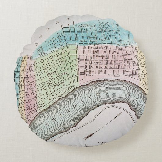 ニュー・オーリンズの地図1837年 ラウンドクッション (正面)